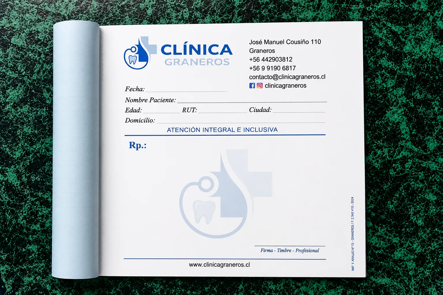 Recetario personalizado impreso para Clínica Graneros